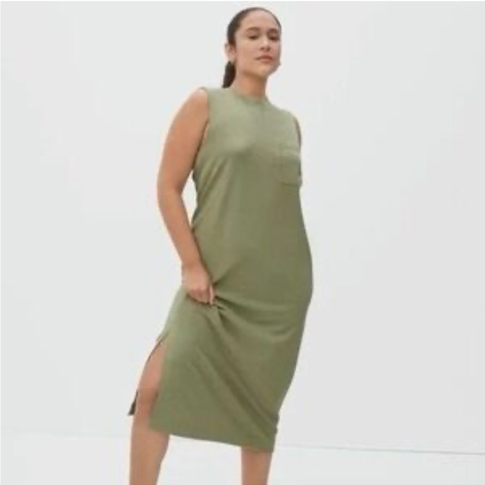 Everlane Green Midi Dress 100% cotton S Boho Sleeveless Cottagecore Minimalist
